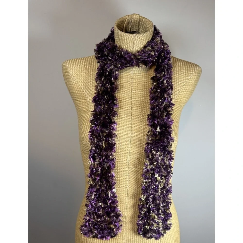 Vtg Y2K Fuzzy Fluffy Eyelash Tube Scarf  Purple Gold‎ Goth Indie Fairy Grunge